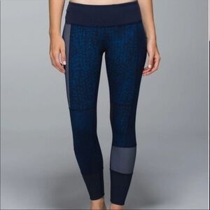 LULULEMON Wunder Under Shashiko Patchwork Leggings Blue 6